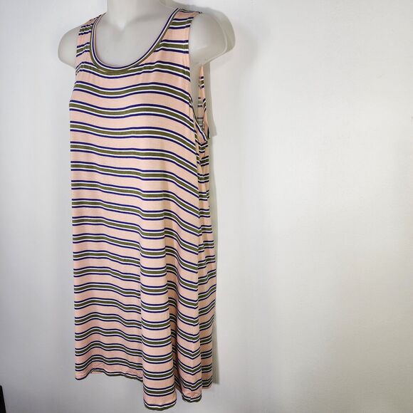 LOGO by Lori Goldstein Womens Tank Top Medium Pink Green Striped Stretch Scoop - Picture 4 of 8